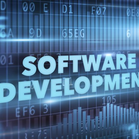 Software development concept blue text blue background